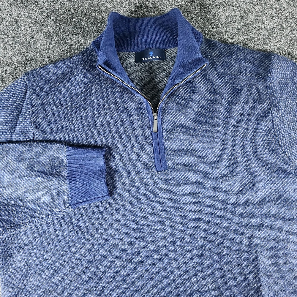 Toscano‎ Italian Fine Merino Wool 1/4 Zip Sweater Blue Mock Neck Men's M Casual